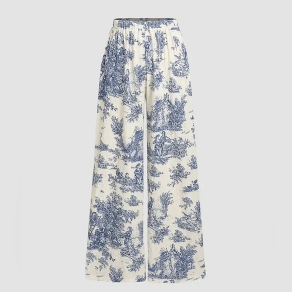 Cider Pants - Cider Blue Toile Print Wide Leg Pants Cottagecore Size XL